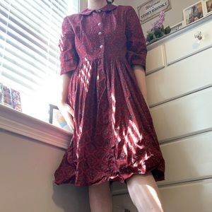 40s Vintage Button Up Collared Dress Midi Dress